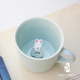 可爱手工小猫兔狗青釉陶瓷带把咖啡杯创意马克水杯子定制闺蜜礼物