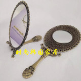 韩国进口镜子复古铜镜化妆镜台式双面镜手柄镜可折叠把手铜镜