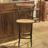 工业风铁艺高脚时尚吧台椅美式仿古做旧实木靠背椅子复古家用餐椅