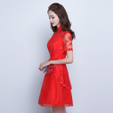 敬酒服新娘2016新款立领红色结婚旗袍复古中式礼服短款修身显瘦夏