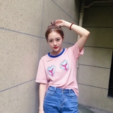 韩版女装新款夏季Ulzzang学院风粉嫩减龄爱心字母短袖t恤半截袖