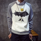 秋冬新款卡通蝙蝠印花套头衫韩版青少年男士圆领加绒加厚卫衣外套