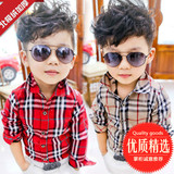 儿童装男童春秋装新款韩版宝宝时尚卡其红格子加绒加厚长袖衬衫衣