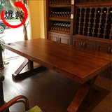 美式loft办公室家具复古实木会议桌2米泡茶长条桌长方形实木餐桌