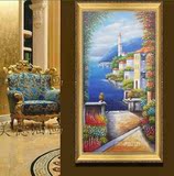 定制油画美画正品纯手绘欧式装饰客厅玄关竖幅山水地中海花园风景