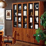 中式高端家具 实木书柜 胡桃色板木结合组合书柜 五门书柜 带门