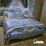 美式床 欧式实木真皮双人床 大户型卧室公主床法式结婚床住宅家具