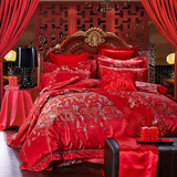 结婚床品十件套大红全棉床盖式婚庆提花刺绣被套床单式百子图秋冬