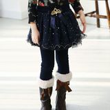韩版女童蕾丝加绒裙裤 冬季新款儿童蕾丝网纱加绒裤裙 韩国童装