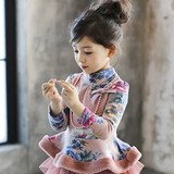 韩国童装2015冬女童花朵高领打底衫韩版加绒加厚宝宝儿童裙式T恤