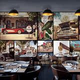 复古欧美风景公路汽车路牌无缝大型壁画咖啡厅餐厅甜品奶茶店墙纸