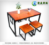 美式小户型家具餐桌椅组合4人铁艺实木简约复古长方形桌子1米特价