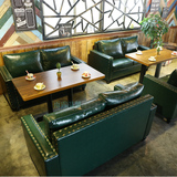 美式咖啡厅沙发桌椅组合 实木 西餐厅沙发桌椅 双人卡座沙发组合