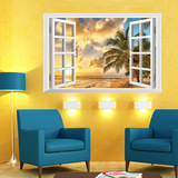 3D立体仿真假窗户客厅卧室背景装饰贴纸个性沙发风景夕阳墙贴画