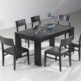 简约现代顾家餐桌椅组合 黑色橡木贴皮六人座小户型长方形饭桌子