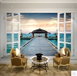大型海景欧式壁画地中海风格电视背景墙纸环保无纺布卧室沙发壁纸