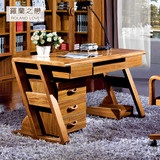罗兰之恋 虎斑木实木书桌书房写字台现代中式家用电脑办公桌组合