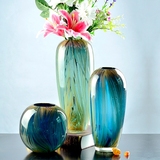 简约现代线条玻璃花器 餐桌干花花瓶摆件 创意水晶琉璃工艺品