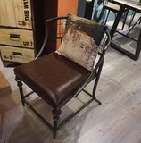 美式铁艺餐椅皮制沙发椅做旧靠背休闲酒吧咖啡馆单人橱窗陈列道具