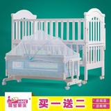 超大可调节婴儿床 加长实木游戏床 多功能环保漆摇床 非折叠童床
