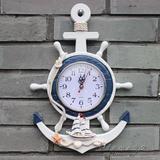 地中海风格木质舵手挂钟 创意蓝白家居壁挂时钟 儿童房钟表包邮
