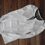 外贸原单出口日本潮牌菱形格白色T恤 男春秋圆领修身长袖套头加厚