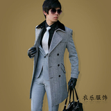 秋冬季韩版男士风衣英伦修身加厚大衣潮男装毛呢外套中长款男风衣
