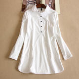 2015春秋款韩版加绒加厚白色中长款衬衫保暖修身纯棉长袖衬衣女