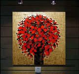 纯手绘油画客厅装饰画无框画现代玄关壁画卧室餐厅抽象画红花M77