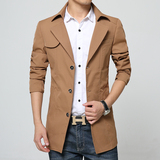 春秋季男士风衣夹克中长款韩版修身青年纯色英伦休闲西装薄款外套