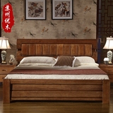 优木全实木床实木双人床1.8米 中式实木床家具胡桃木床高箱床包邮