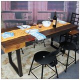 现代简约铁艺餐桌椅组合 实木长方桌工作台办公桌会议桌休闲桌椅