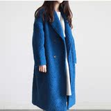 韩国新款西装领代购女士茧型大衣双排扣加棉加厚款羊毛呢长款潮