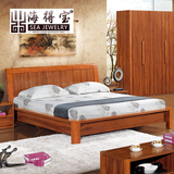 海得宝 金丝柚木色家具纯实木床 头特价中式双人床1.8米简约储物