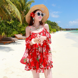 波西米亚夏季女海边度假沙滩裙娃娃衫短裙露肩吊带雪纺显瘦连衣裙