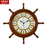 大号地中海挂钟客厅中式实木船舵钟表个性创意静音壁挂件装饰壁饰