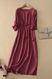 欧美大牌2016春夏新款重磅铜氨丝宽松中袖气质春装连衣裙红色长裙