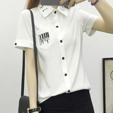 学院风少女2016夏装新款韩版大码纯色短袖衬衫女学生百搭白衬衣潮