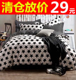 简约黑白四件套1.8m床单被套2.0磨毛卡通学生床上三件套1.5米韩式