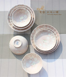 日本进口釉下彩布目樱花系列饭碗大小皿大小盘 可使用微波炉