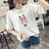 秋夏季新款韩版学生半袖上衣可爱兔子印花宽松大码短袖T恤女上衣
