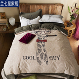 床上用品全棉1.8米床时尚简约四件套纯棉加厚磨毛被套床单1.5/2米