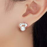 新款天然珍珠耳环纯S925银耳钉韩国版镶钻淑女可爱蝴蝶结耳配饰品