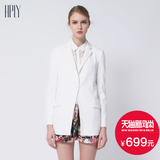 HPLY（荷比俪）2016春新款女装纯白色小提花中长款修身西装外套