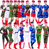 新款成人女迷彩服军装迷彩裤舞蹈海军陆军表演服短长袖舞台演出服