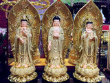 西方三圣佛像台湾沙金树脂鎏金站观音大势至阿弥陀佛80公分包邮