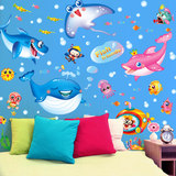 儿童房海洋卡通墙贴纸海豚卫生间海底世界鱼幼儿园布置卧室贴画