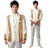 风格汇美 新款服套装修身韩版金色亮片西装男士礼服 指挥演出服装