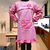 韩版加厚纯棉长袖成人罩衣 女士厨房防油防污纯棉羽绒服围裙批发