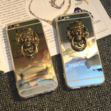 奢华狮子头 iphone6s手机壳指环支架苹果6plus软壳硅胶套5s镜面套
